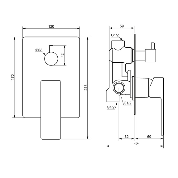 Смеситель для ванны и душа Damixa Gala 537100000 хром встраиваемый-3