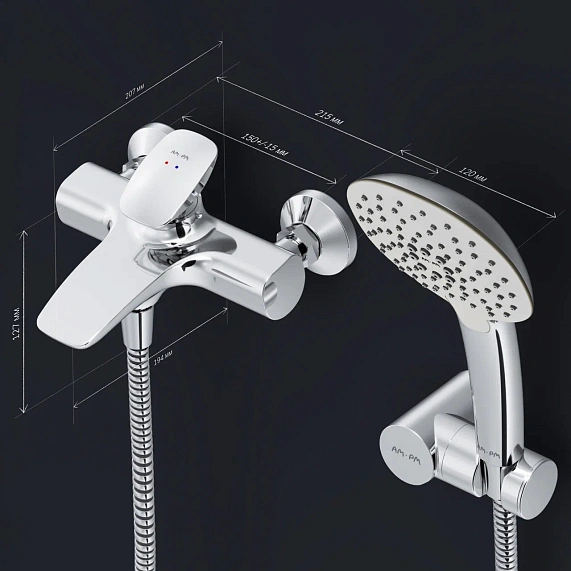 Смеситель для ванны и душа AM.PM Spirit 2.0 F70A15000 душевая лейка, шланг 1750, хром-7