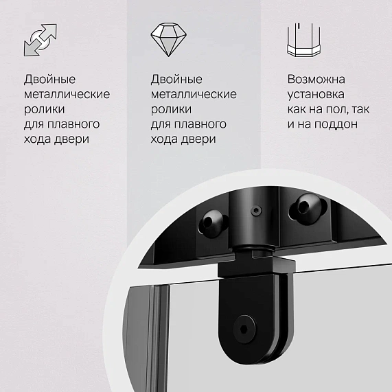 Душевое ограждение без поддона 90x90 AM.PM Sunny W87G-405-9090-BT профиль черный матовый-5