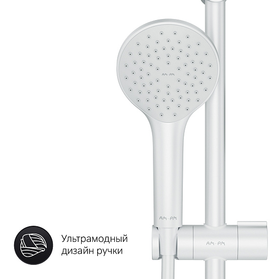 Душевая система AM.PM X-Joy F43885A14 стойка с тропическим душем, белая матовая + смеситель для ванны, белый матовый-5