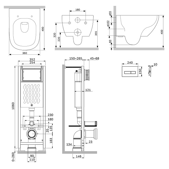 Унитаз подвесной безободковый с инсталляцией AM.PM Above IS110301.9X1900 сиденьем микролифт, белой механ. клавишей-1