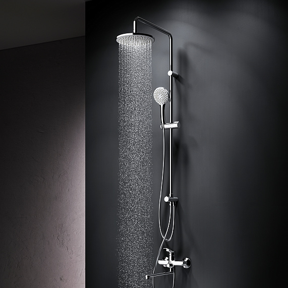 Душевая система AM.PM X-Joy F40885A94 стойка с тропическим душем, хром + смеситель для ванны с длинным изливом, хром-11