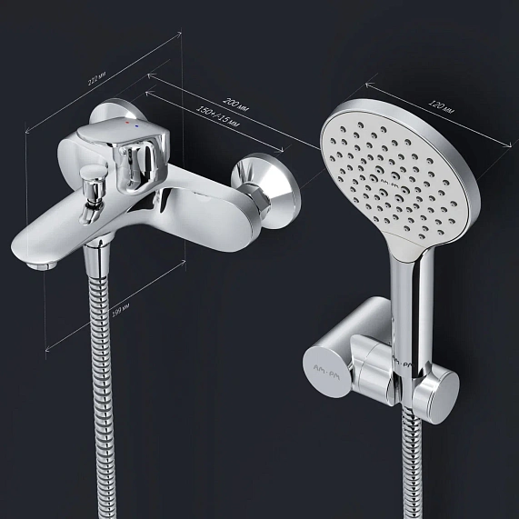 Смеситель для ванны и душа AM.PM Like F8015000 душевая лейка, шланг 1750, хром-7