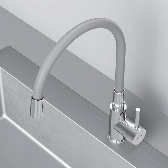 Смеситель для кухни AM.PM X-Joy S F85B07605 высокий, хром, с серым гибким изливом-6