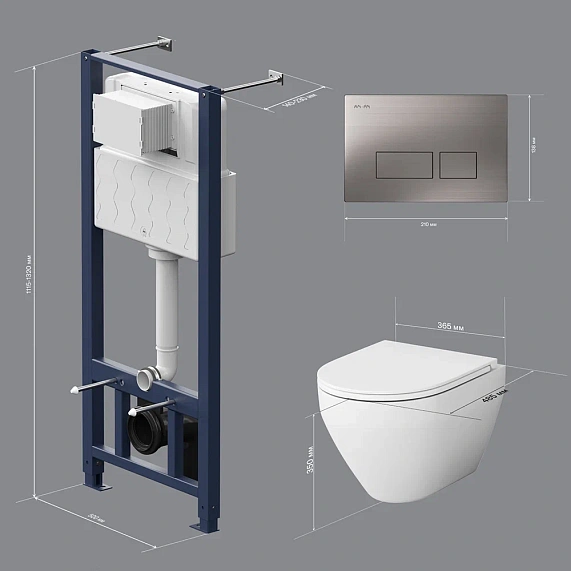 Унитаз подвесной безободковый с инсталляцией AM.PM Spirit V2.0 IS47031.701700 сиденьем микролифт, никель пневм. клавишей-9