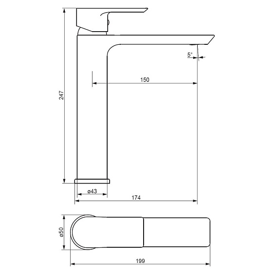 Смеситель для раковины (умывальника) Damixa Apollo 470250300 высокий, черный-2