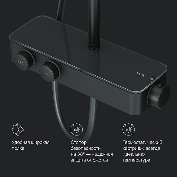 Душевая система AM.PM Inspire 2.0 F0750A422 стойка с тропическим душем, термостатом, смесителем, черная матовая-7