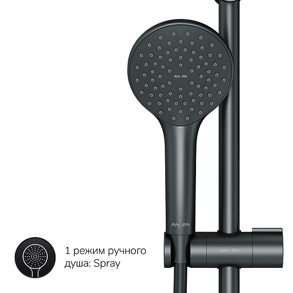Душевая система AM.PM Gem F42890A24 стойка с тропическим душем, черная матовая + смеситель для душа, черный матовый-5
