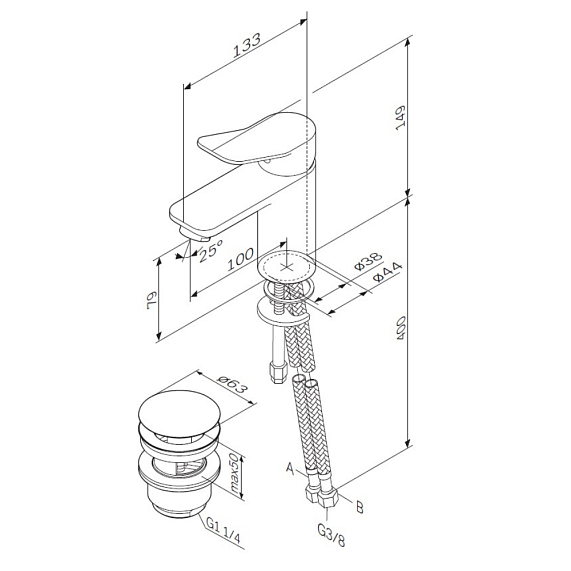 Смеситель для раковины (умывальника) AM.PM X-Joy F85A82100 с донным клапаном, хром-9