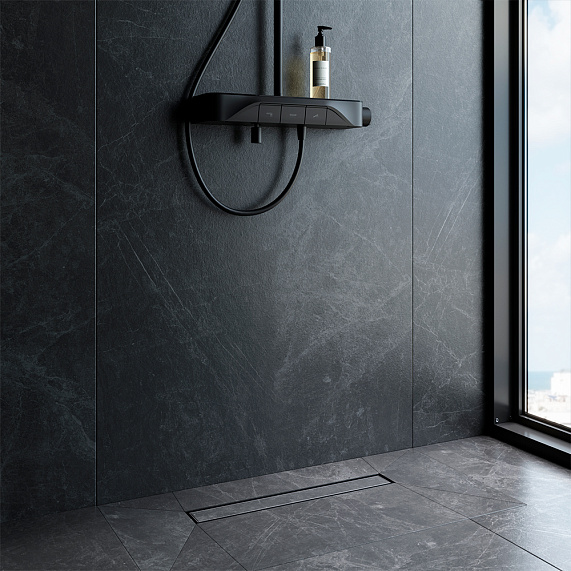 Душевой трап (лоток) 50 AM.PM MasterFlow W01SC-U11-050-04BM комбинированный затвор с черной матовой решеткой под плитку-4